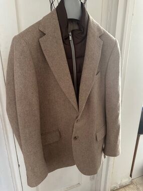 Men's Taupe Wool-Blend Single-Breasted Blazer
